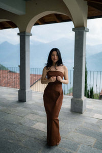 Organic Cotton Strapless Midi Dress in Rich Chocolate
