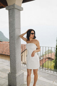Organic Cotton Strapless Mini Dress in Ivory Organic Cotton Strapless Mini Dress in Ivory