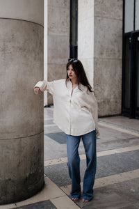 Oversized Tencel Cord Shirt in Ivory