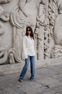 Oversized Tencel cord Ivory shirt Harper Lavoir shell buttons